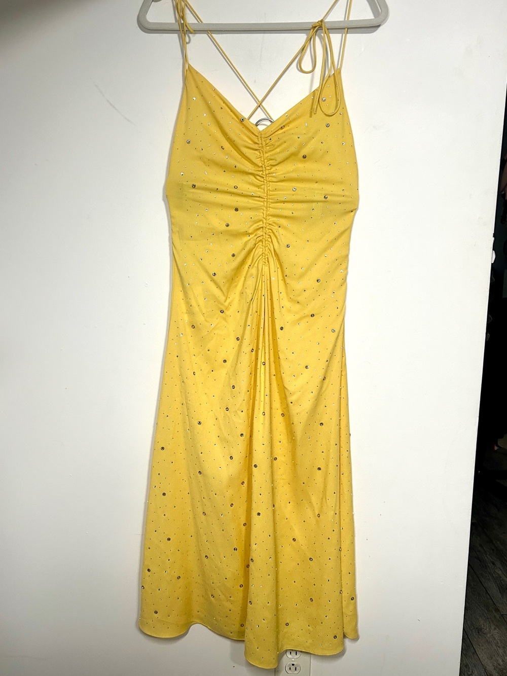 Sandro Crystal Embellished Ruched Crepe Midi Dress EU 36/US 4 - Picture 5 of 10